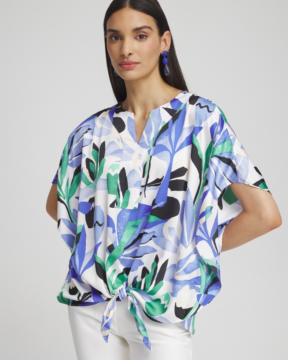 Tropical Satin Tie-Front Tunic