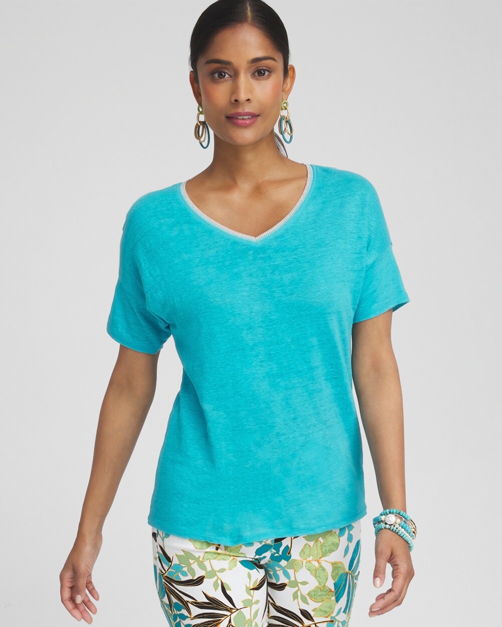 Chico's Sweater Trim Tee In Oceano Size Xl |  In Green