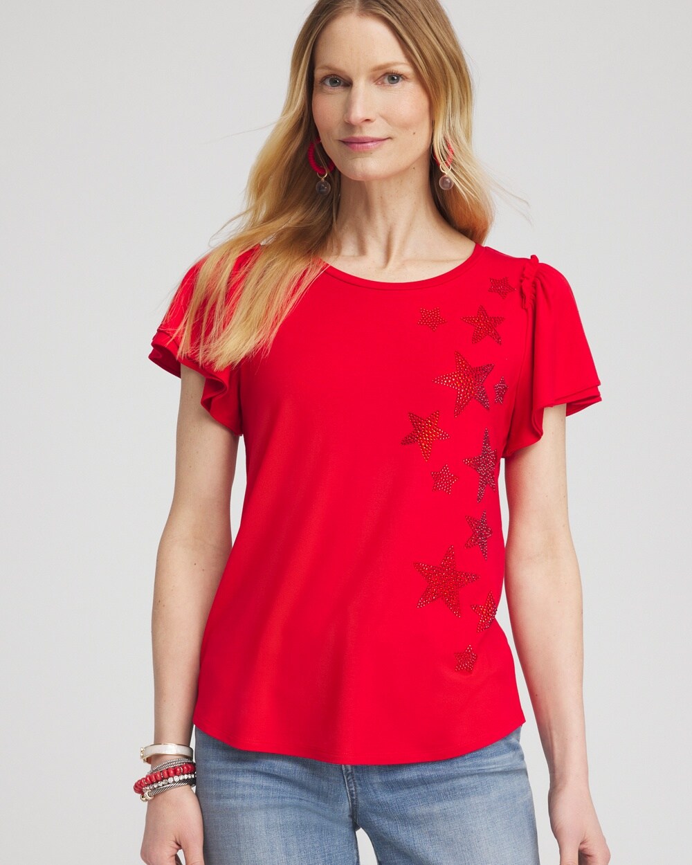 Shop Chico's Embellished Star Tee In Madeira Red Size Medium |