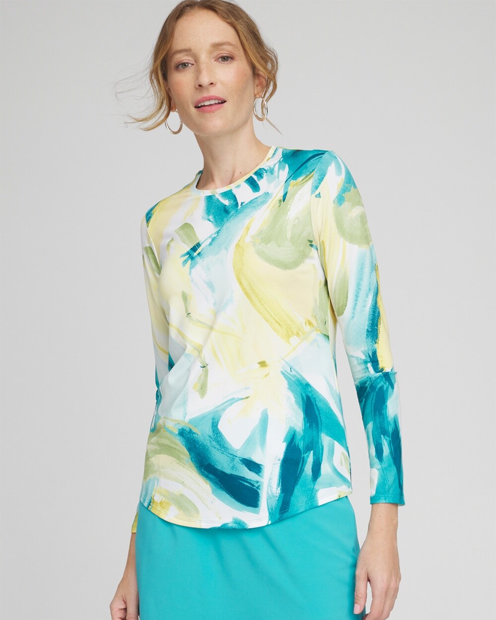 Shop Chico's Upf Sun Protection Printed Long Sleeve Top In Oceano Size 20/22 |  Zenergy Activewear
