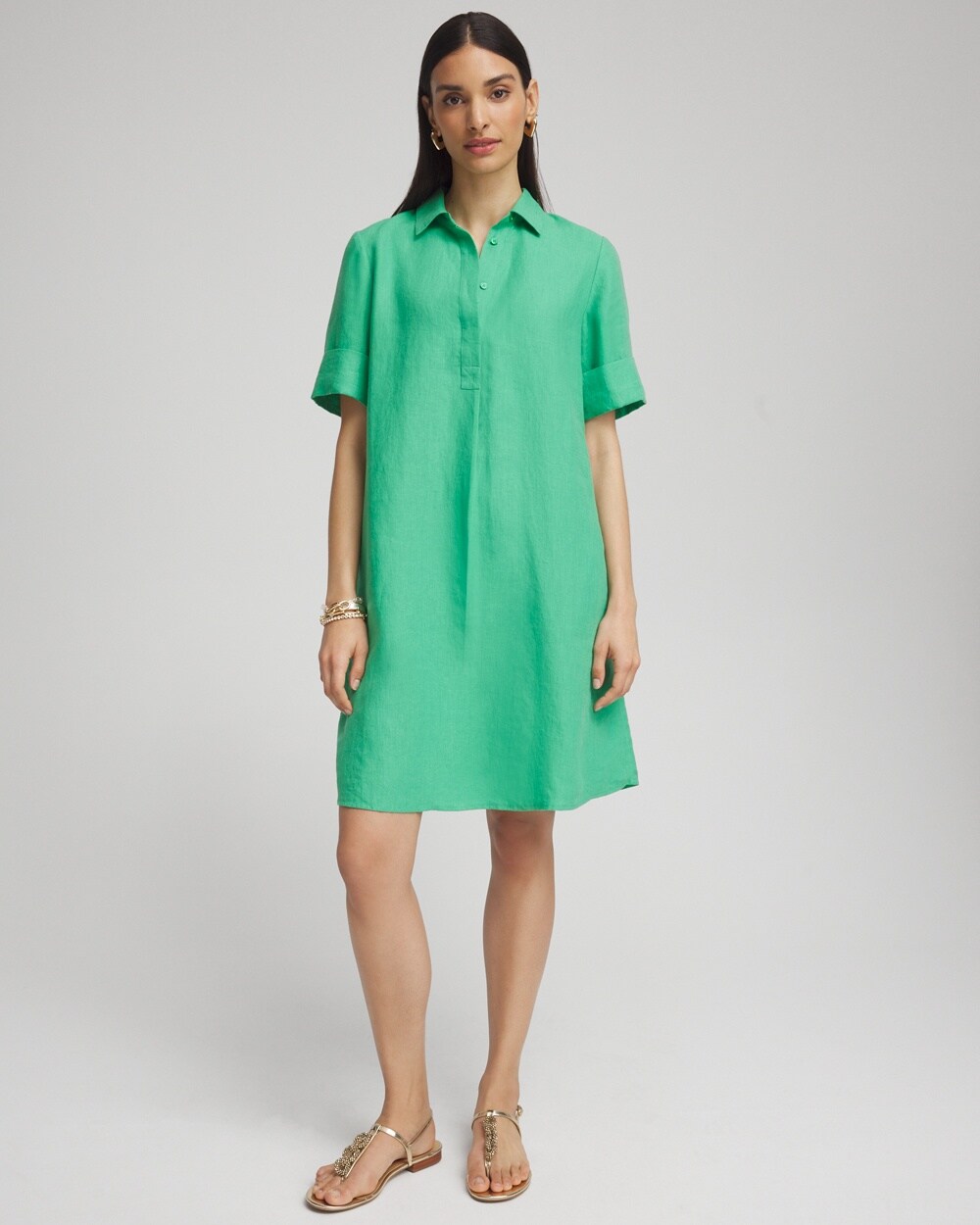 Shop Chico's Linen Popover Shirt Dress In Grassy Green Size 10 |
