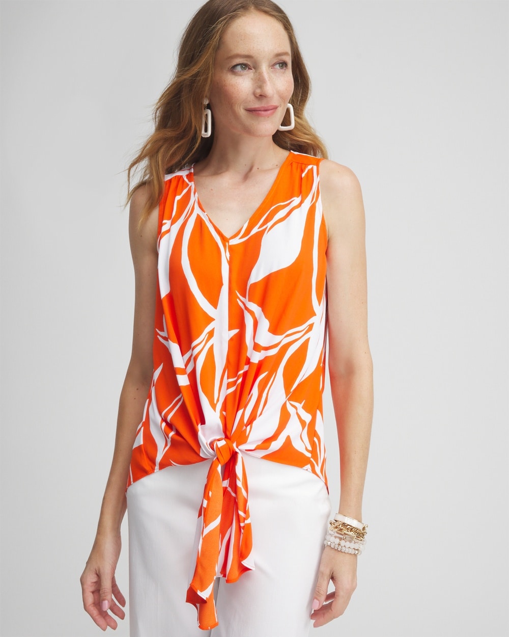 Shop Chico's Tie Front Tank Top In Valencia Orange Size 20/22 |  In Blood Orange