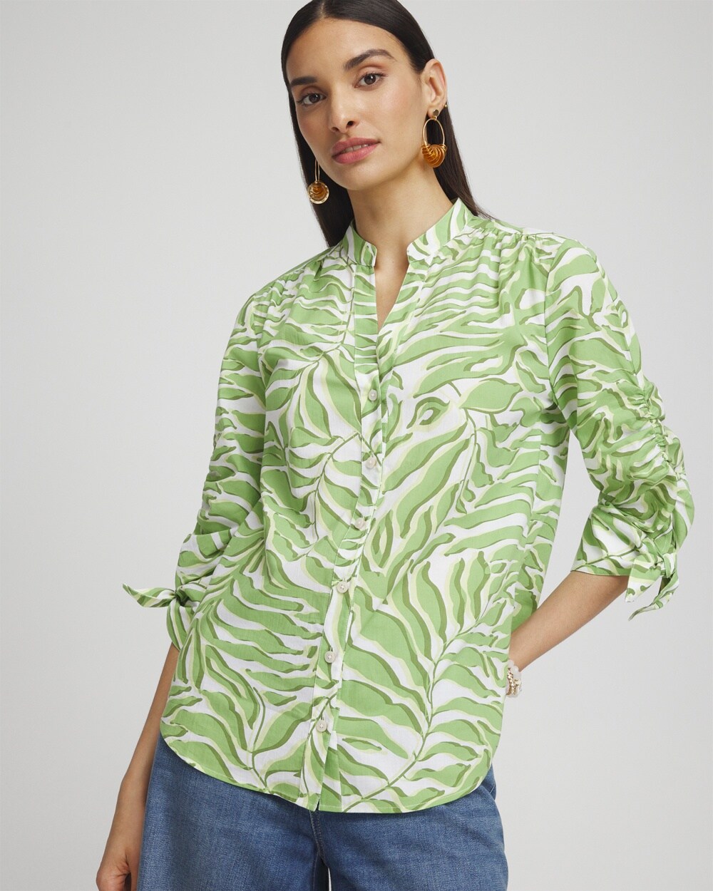 Floral Ruched Sleeve Shirt