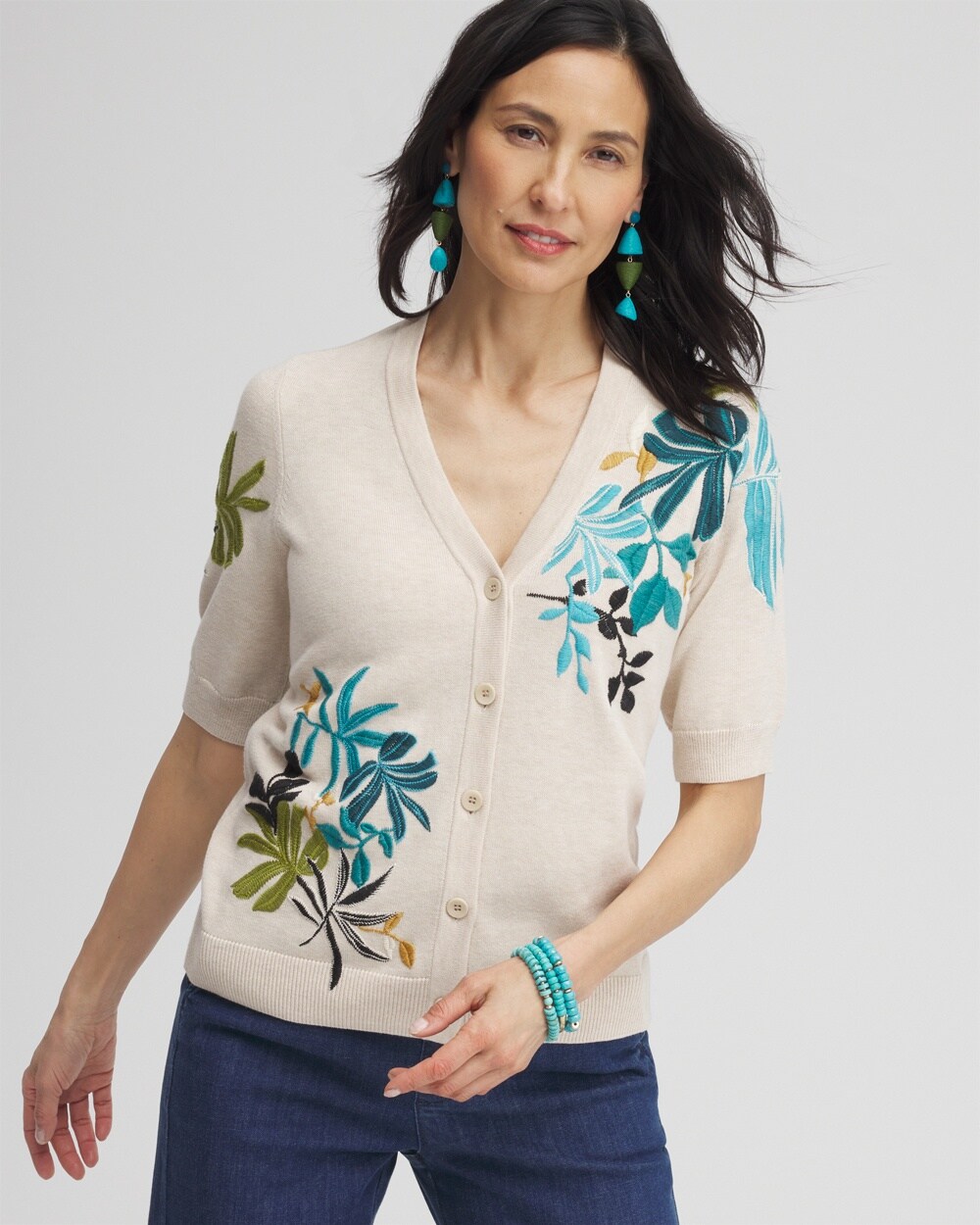 Embroidered Palms Cardigan