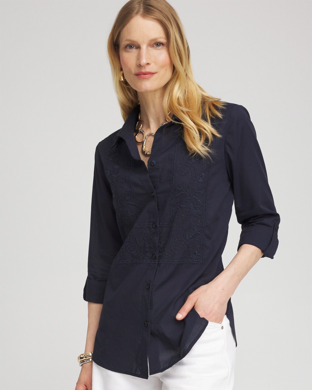 Embroidered Roll Tab Tunic