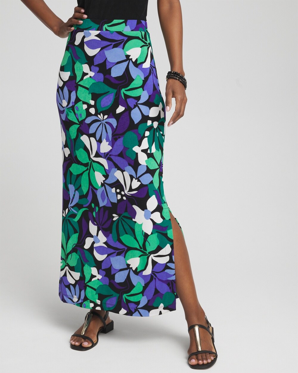Shop Chico's Wrinkle-free Travelers Floral Maxi Skirt In Purple Nightshade Size 0/2 |  Travel Clothing