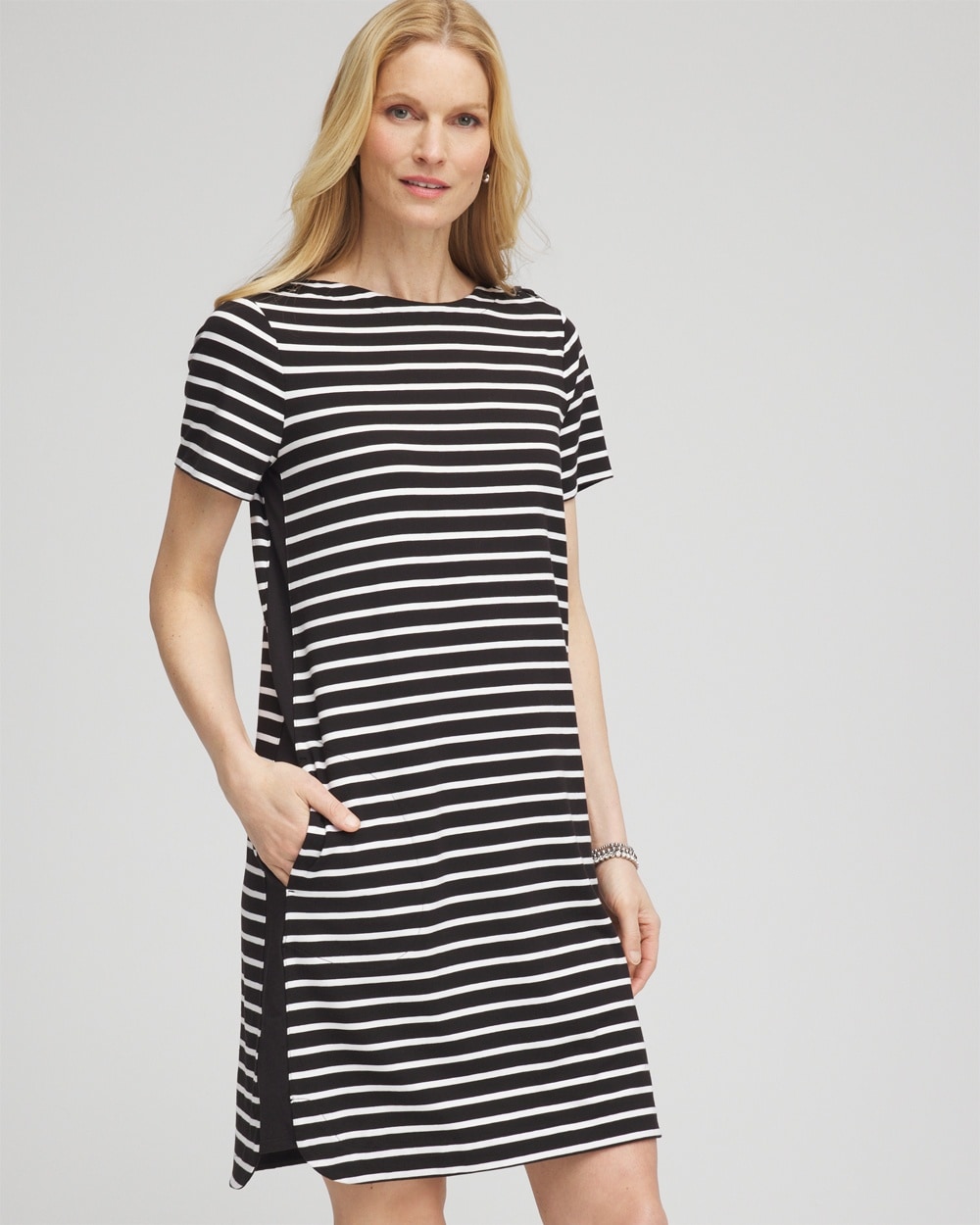 Shop Chico's Upf Sun Protection Lace-up Stripe Dress In Black Size 16/18 |  Zenergy Activewear