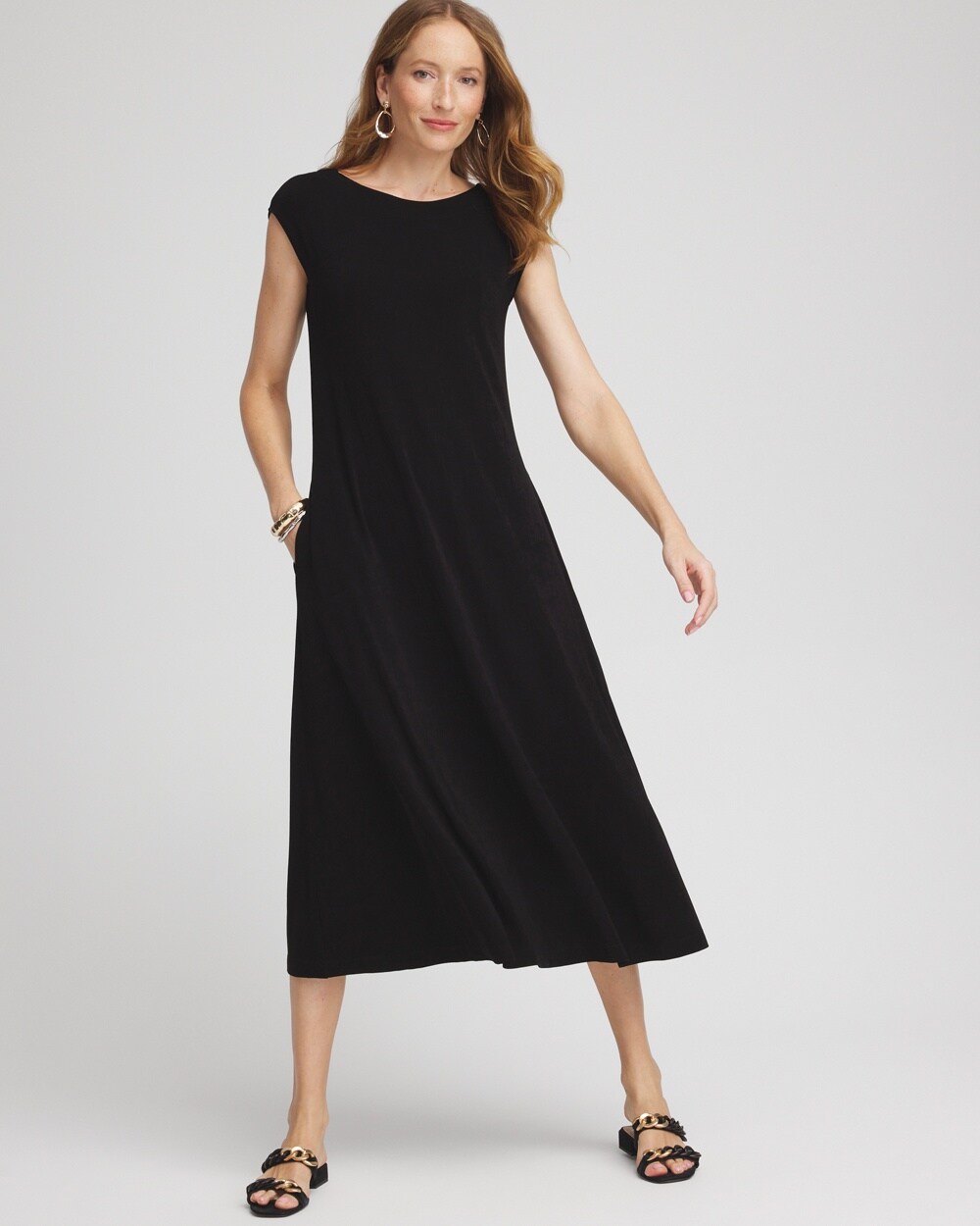 Chico's Wrinkle-free Travelers V-back Maxi Dress In Black Size 16p/18p Petite |  Travel Clothing