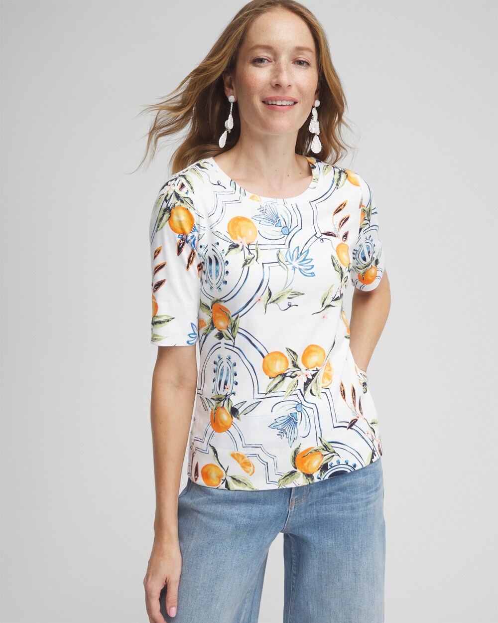 Shop Chico's Tropical Jewel Neck Tee In White Size 8/10 |