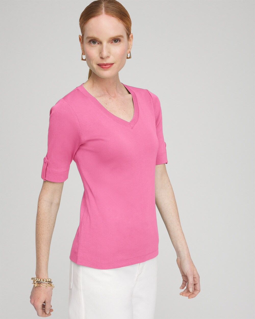 Shop Chico's Everyday V-neck Tee In Delightful Pink Size 4/6 |