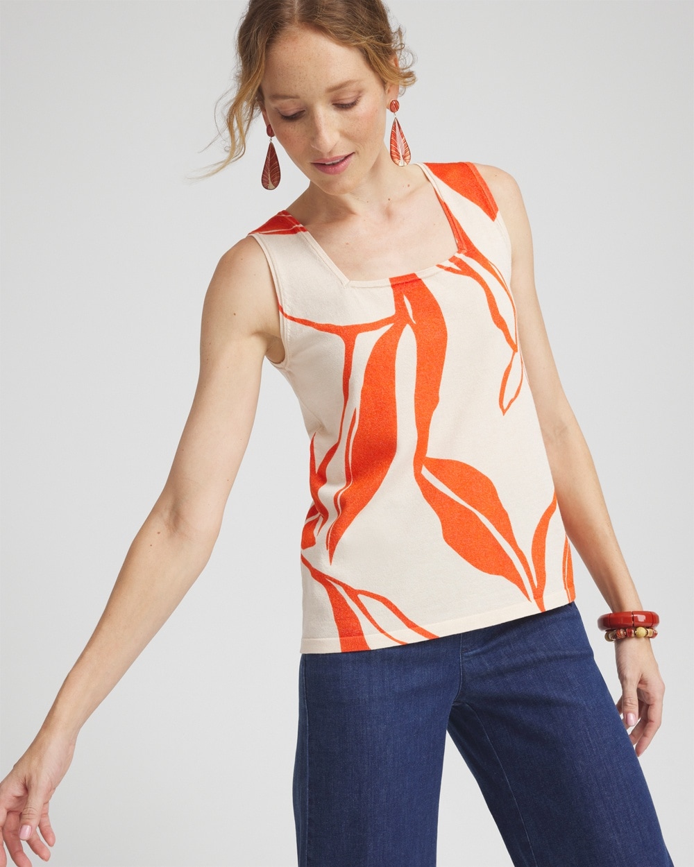 Shop Chico's Leaves Pullover Tank In Valencia Orange Size 12/14 |  In Blood Orange