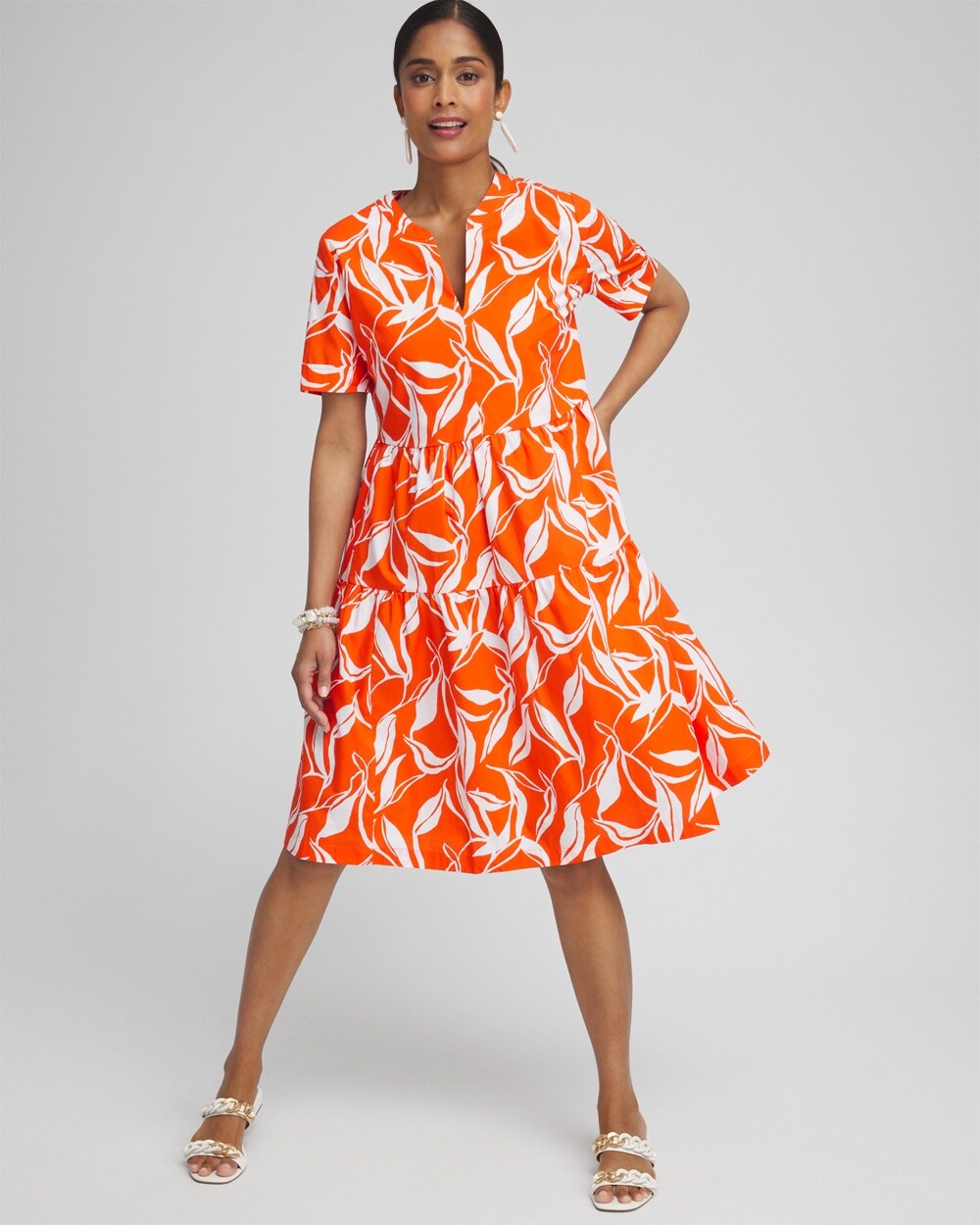Poplin Leaf Print Dress