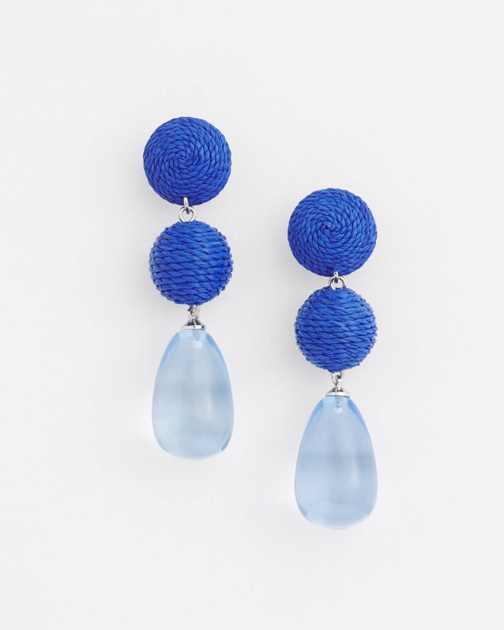 No Droop&#8482; Blue Raffia Drop Earrings