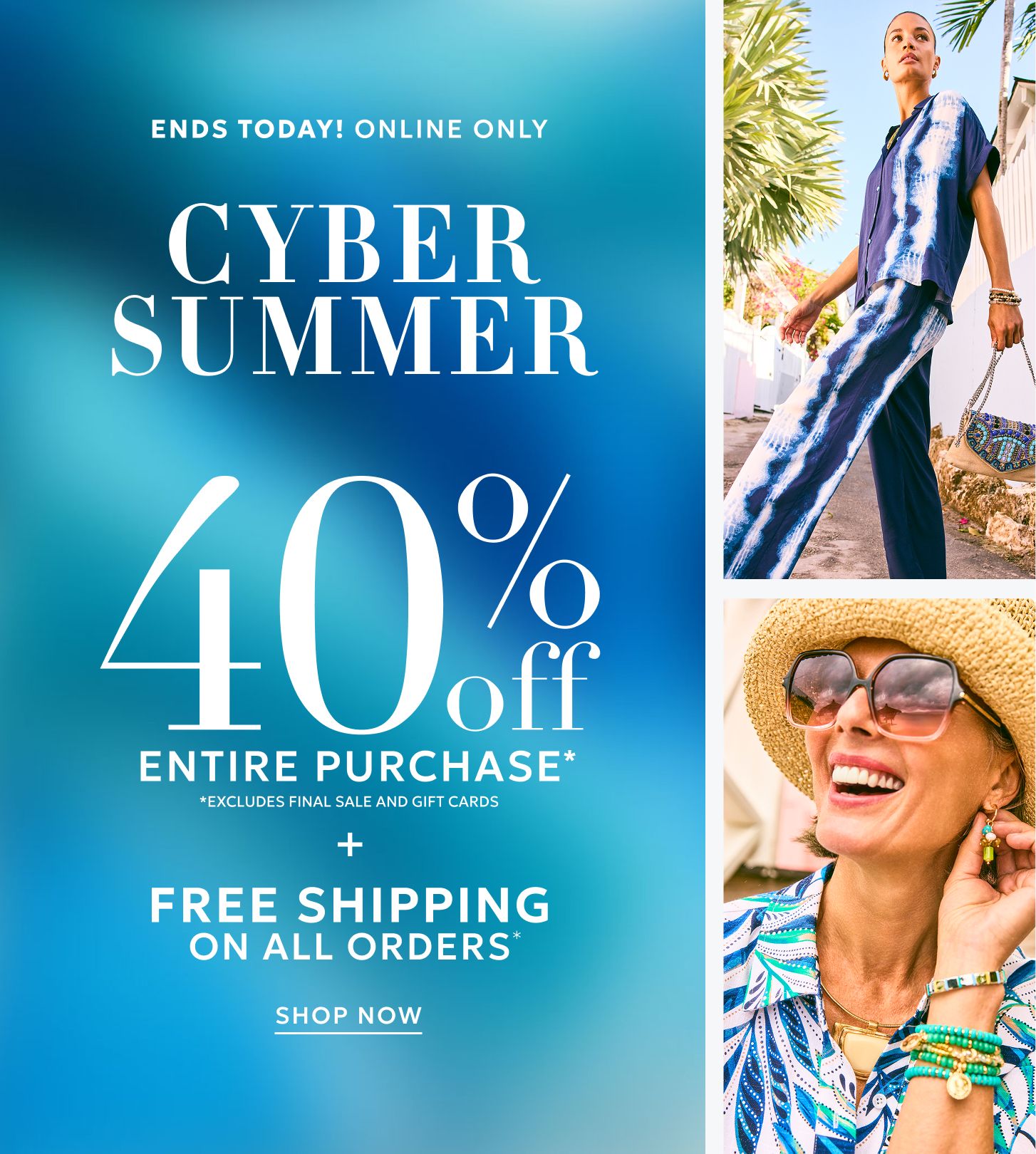 40% off entire purchase plus free shipping on all orders ends today