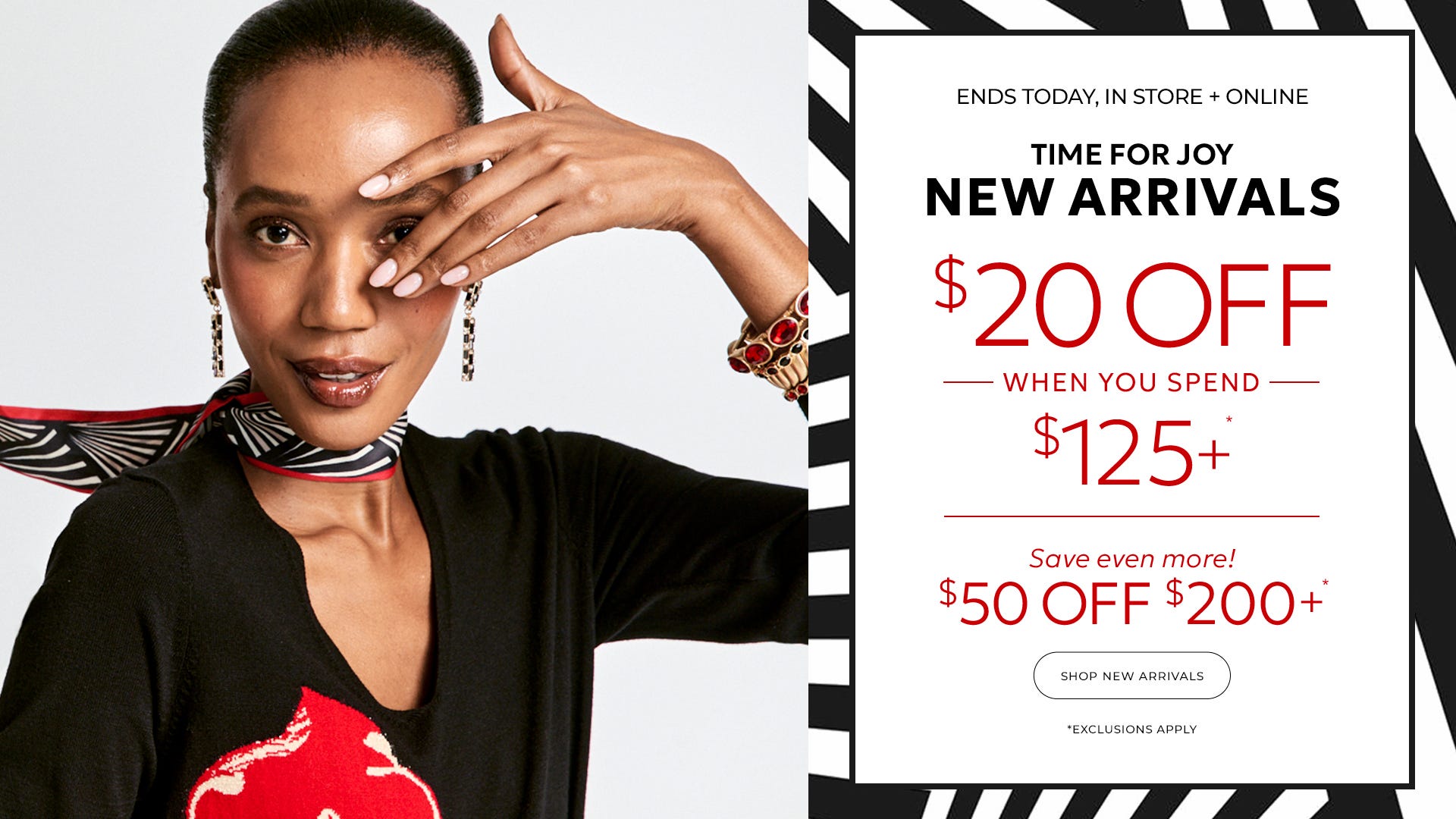 $20 off when you spend $125+ and $50 off $200+ promo ends today