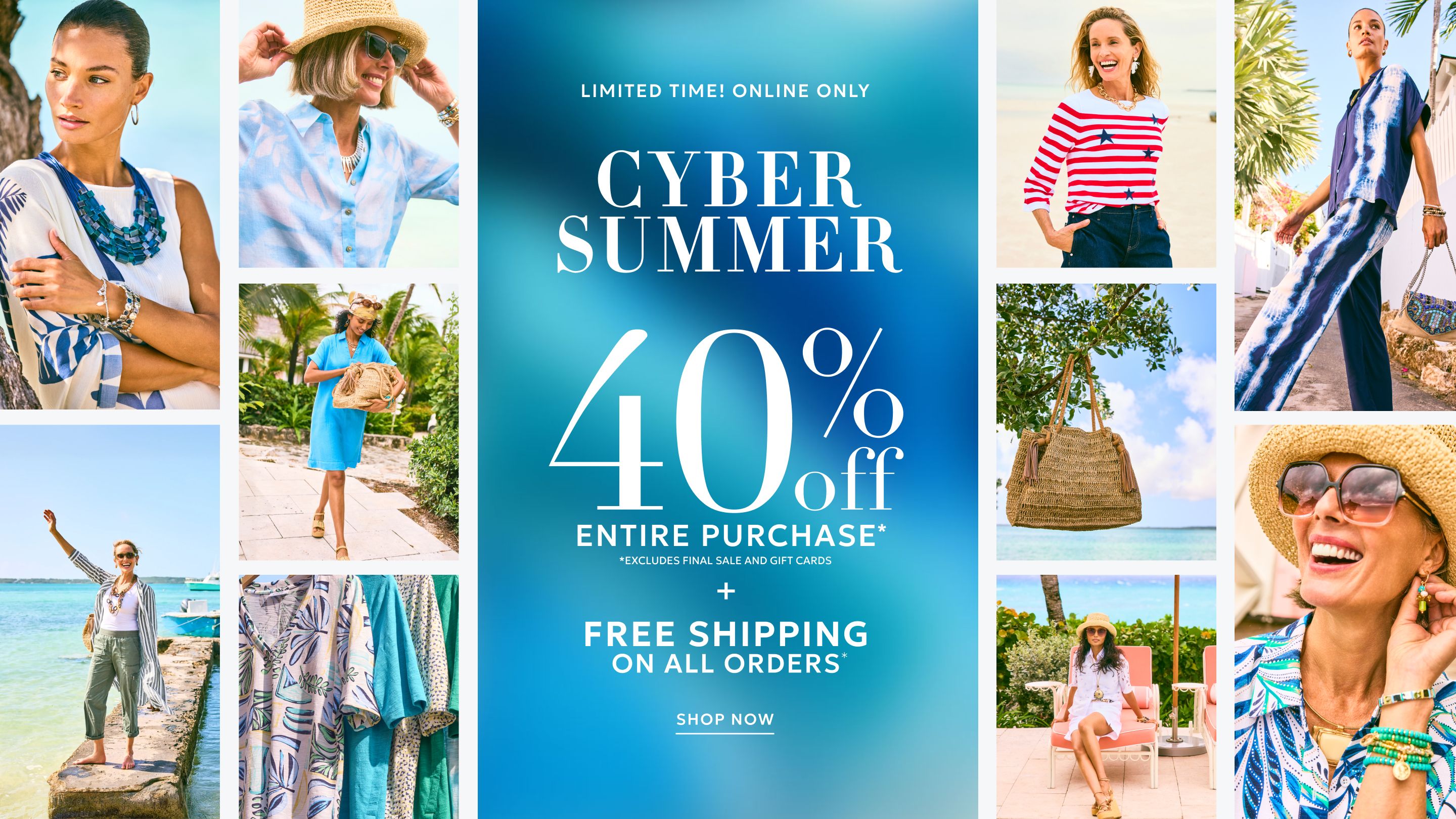 40% off entire purchase plus free shipping on all orders