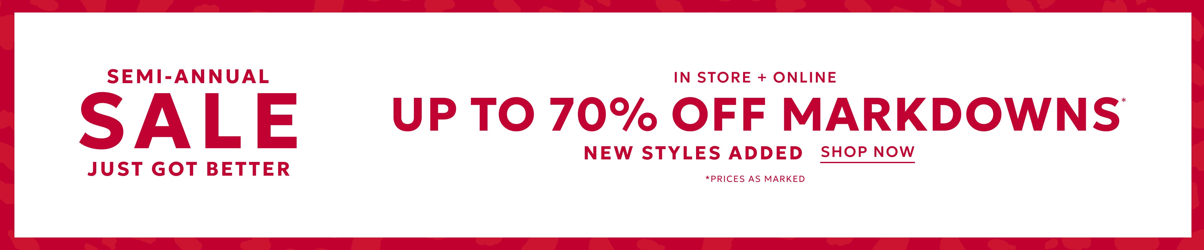 Up to 70% off markdowns