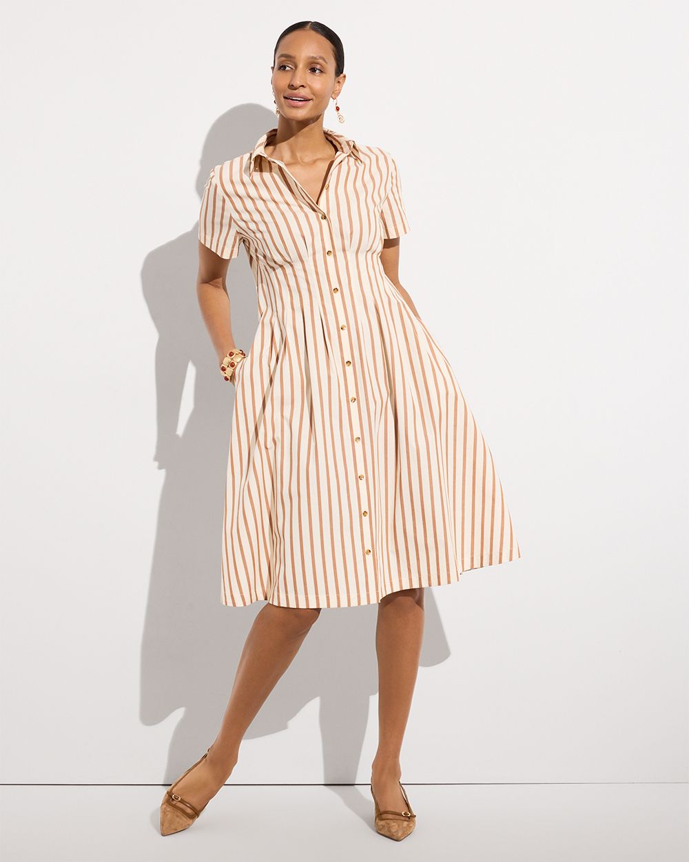 Woman wearing striped dress