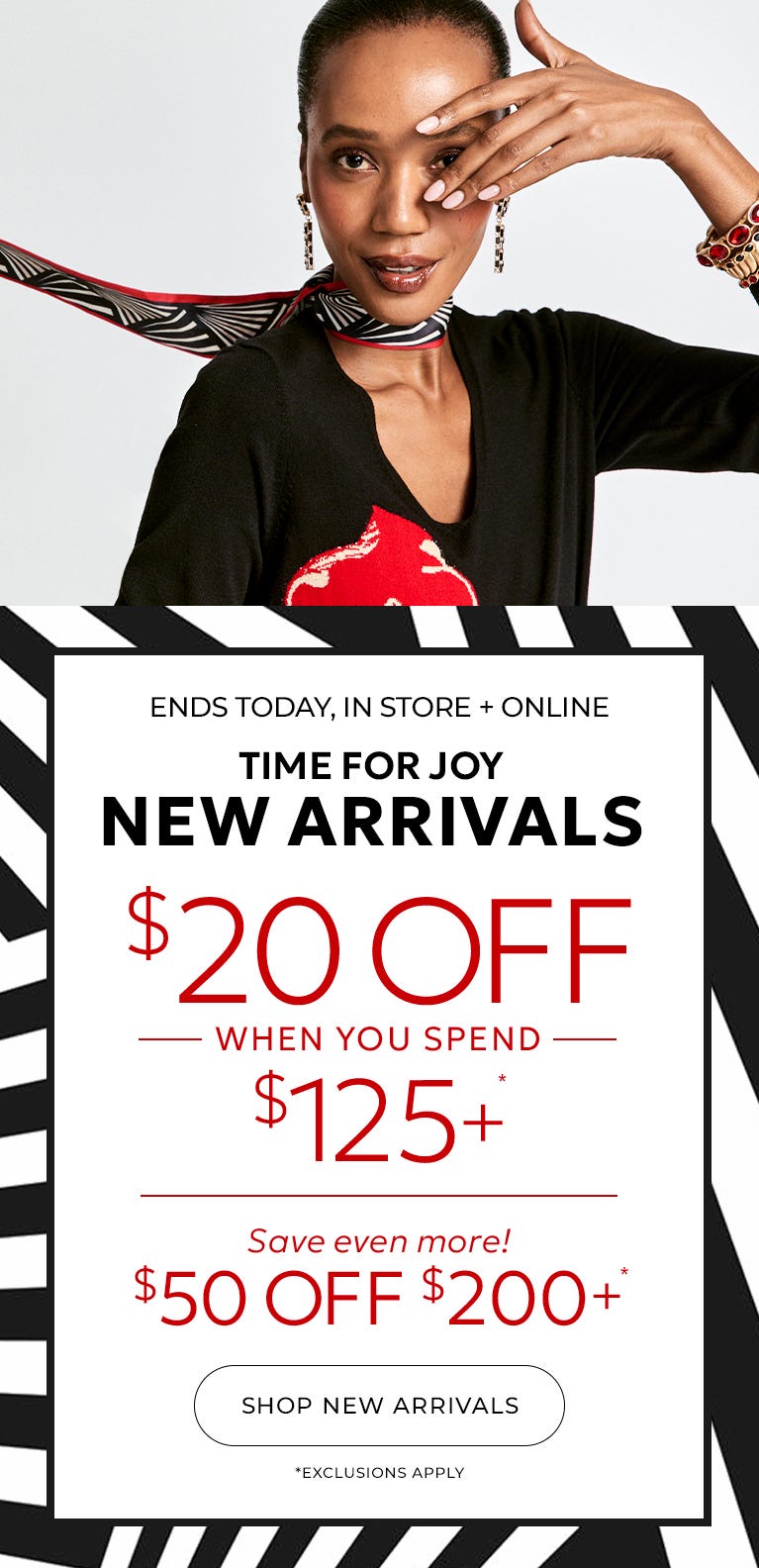 $20 off when you spend $125+ and $50 off $200+ promo ends today