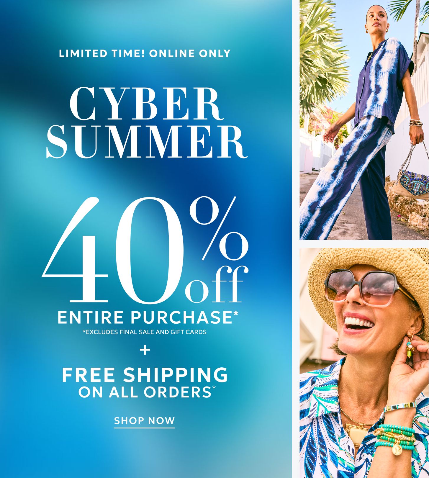 40% off entire purchase plus free shipping on all orders
