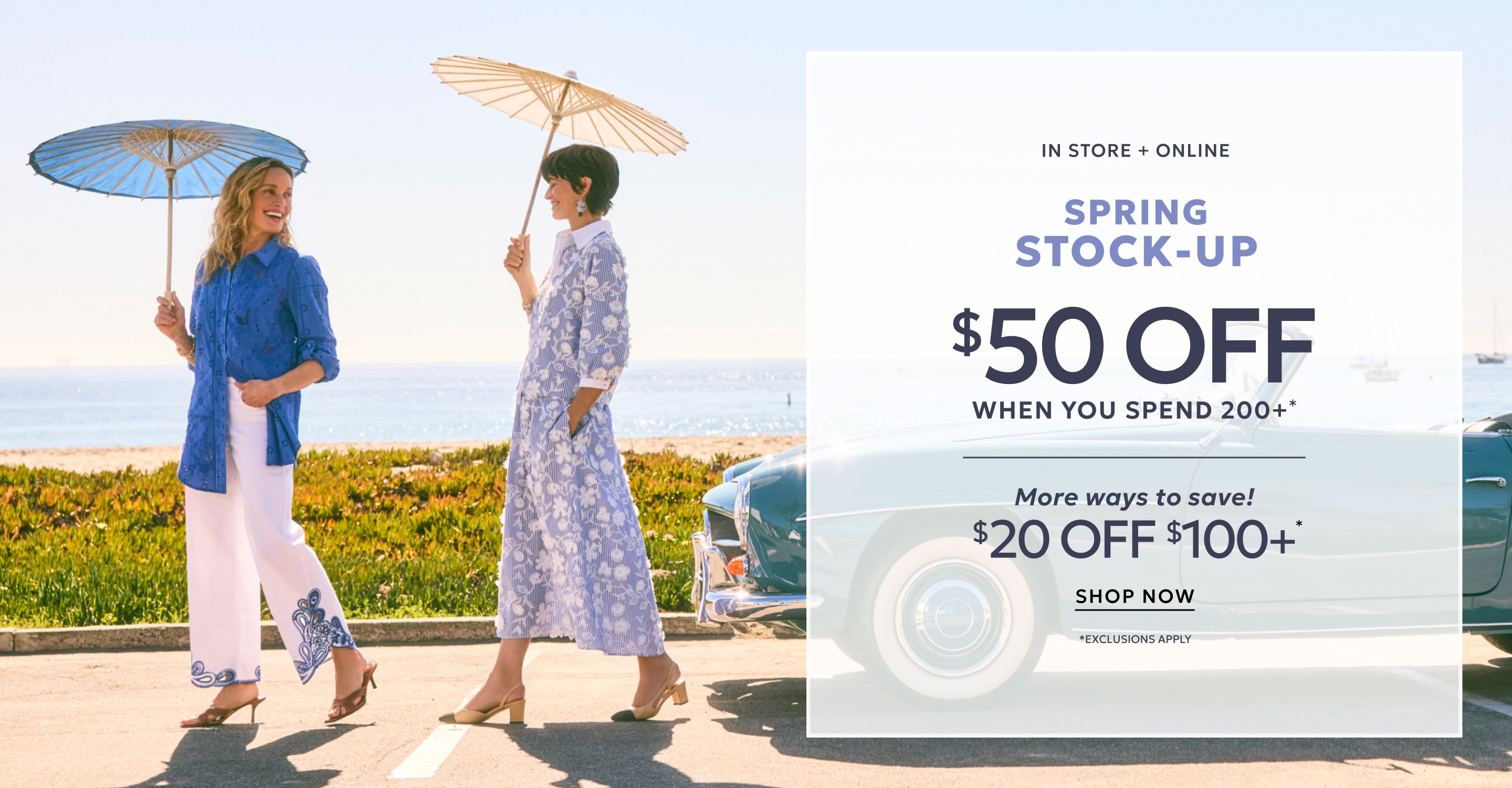 Spring stock up $50 off when you spend $200