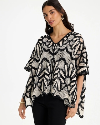 Crochet Lace Contrast Floral Kimono click to view larger image.