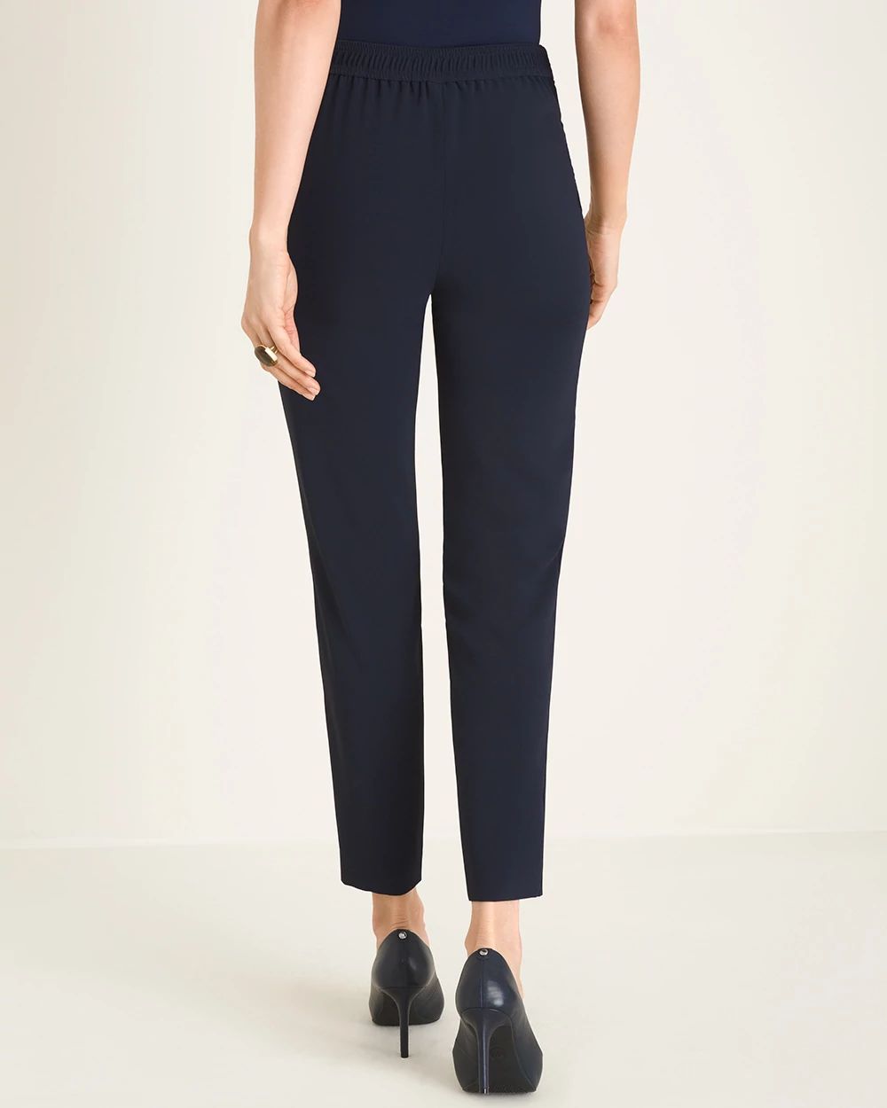 Pull-On Tapered Crepe Ankle Pants