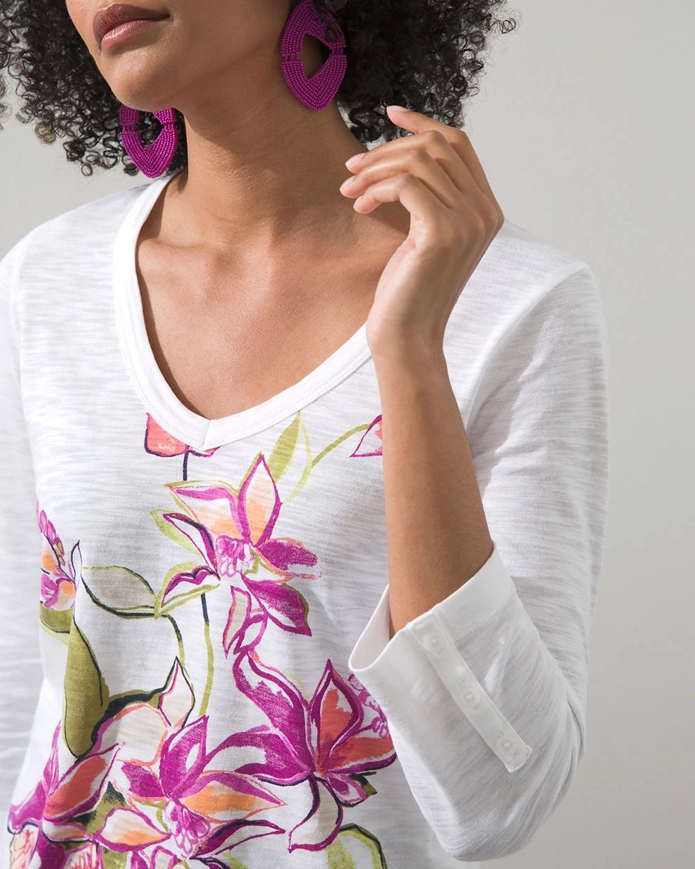 Blooms 3/4 Sleeve Rib Detail Slub Tee