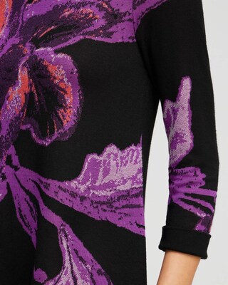 Floral Roll Cuff Tunic Sweater