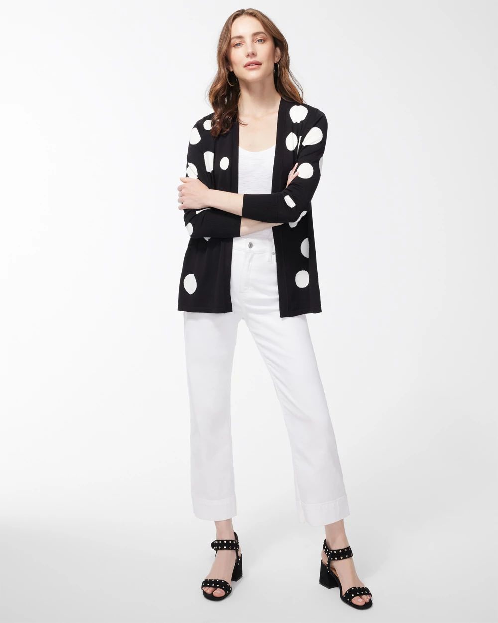 Spun Rayon Dot Print Cardigan