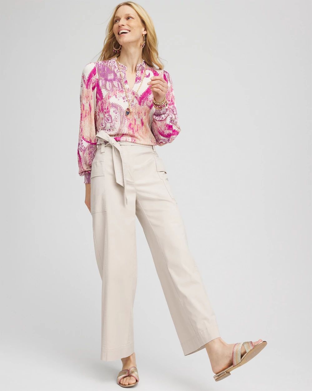Paisley Smocked Long-Sleeved Tee