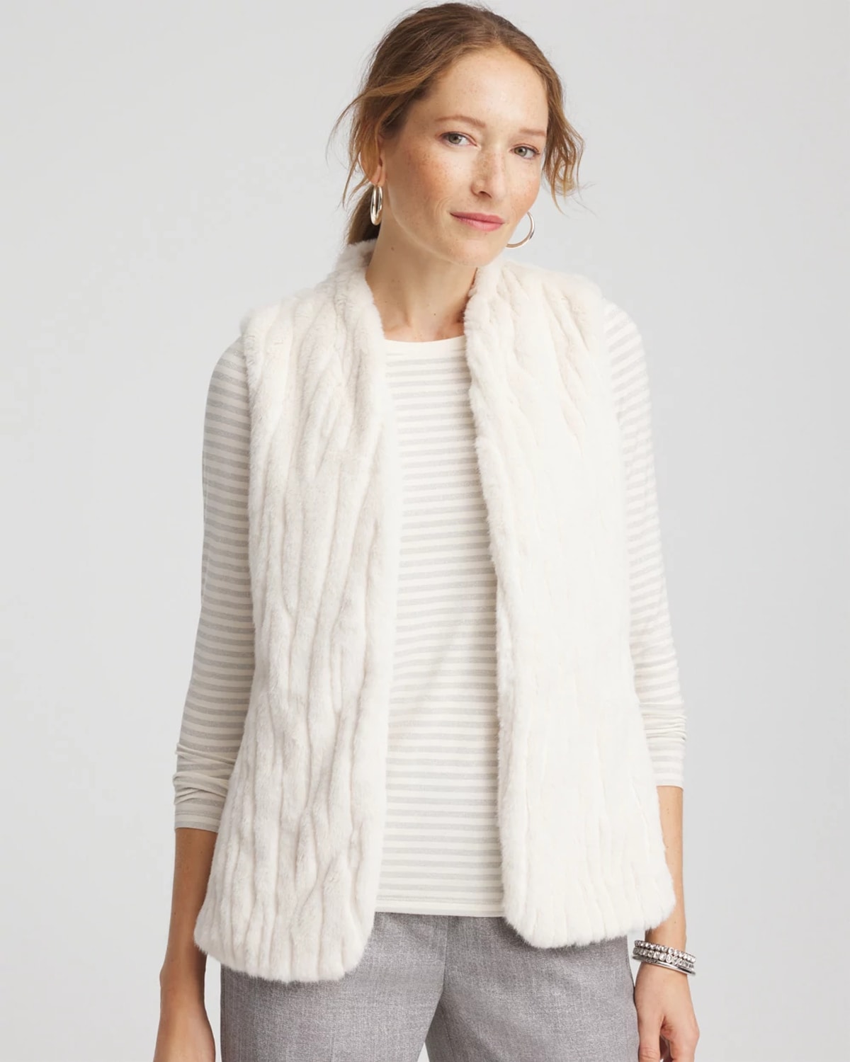 Chico's Elongated Faux Fur Vest In Cream In White