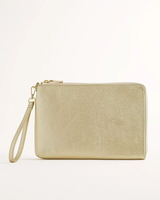 Goldtone Metallic Leather Clutch