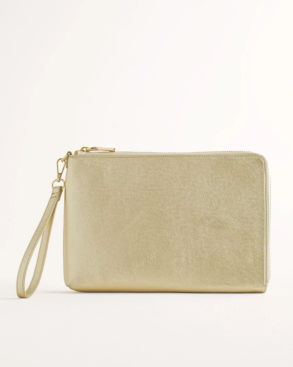 Goldtone Metallic Leather Clutch