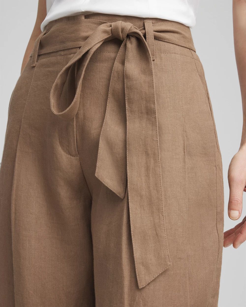 Petite Belted Pleated Wide-Leg Linen Pants