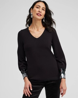Sequin Cuff Pullover Sweater