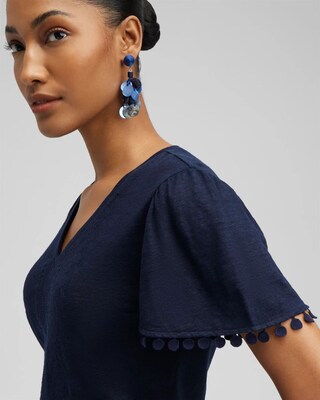 Linen Embroidered Flutter Sleeve Top
