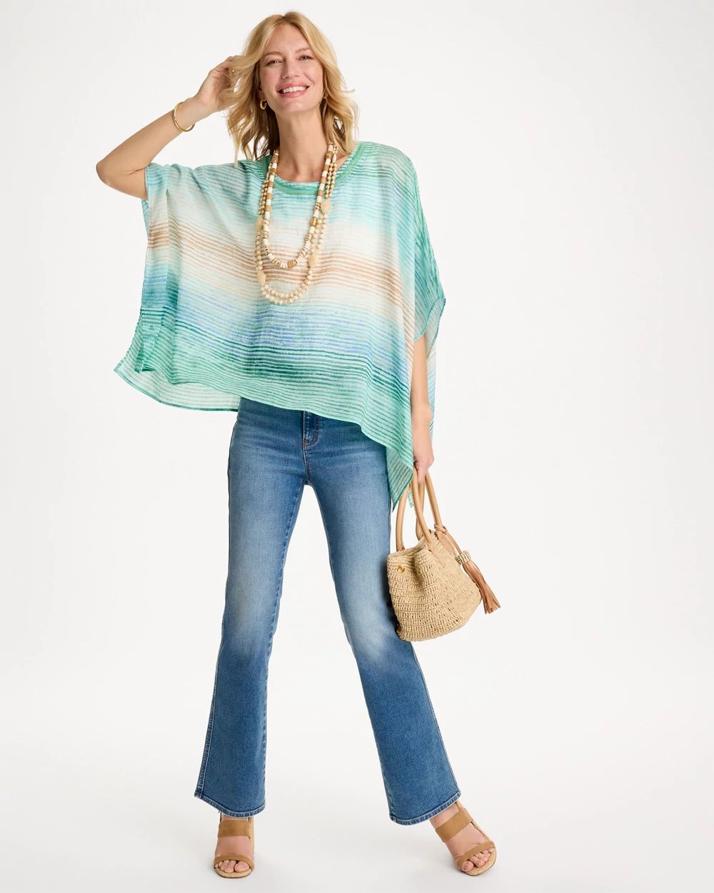 Ombre Coastal Printed Poncho click to view larger image.