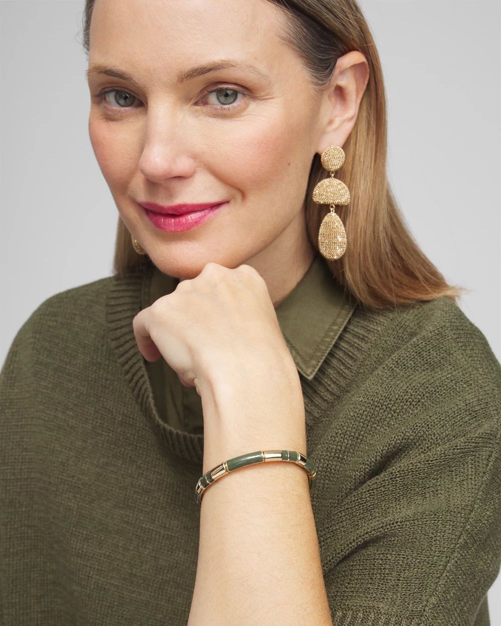 Olive Enamel Stretch Bracelet