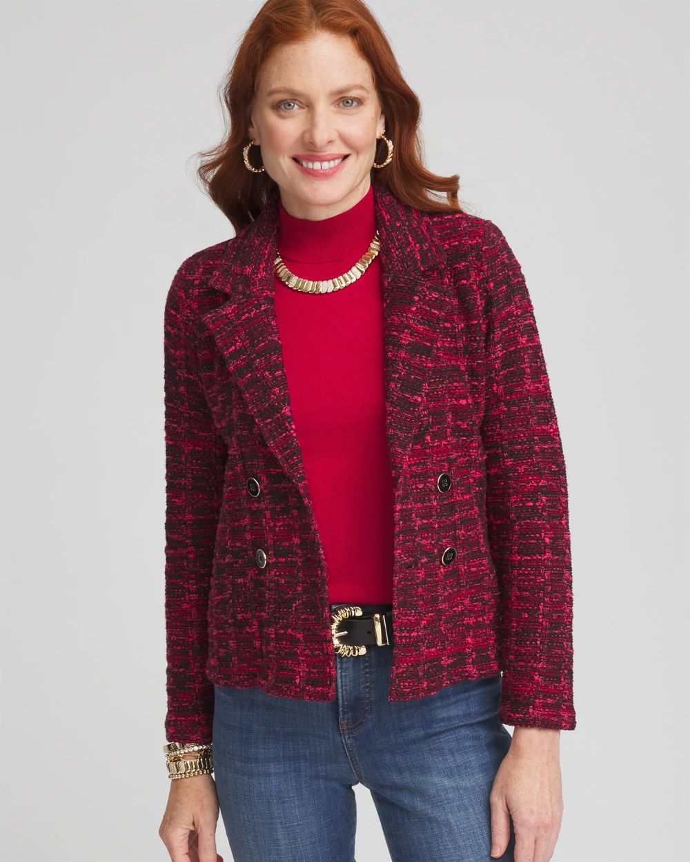 Tweed Double-Breasted Sweater Blazer