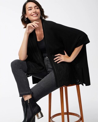 Embroidered Eyelet Sweater Ruana