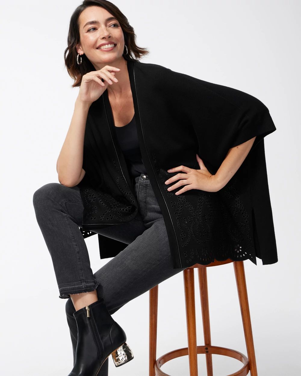 Embroidered Eyelet Sweater Ruana