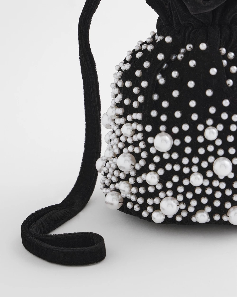 Faux Pearl & Velvet Crossbody Bucket Bag
