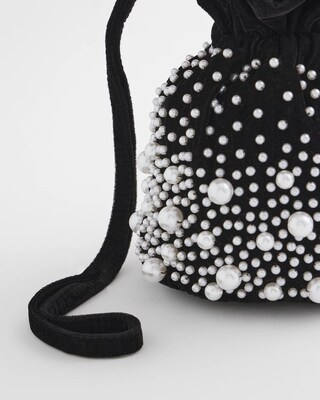 Faux Pearl & Velvet Crossbody Bucket Bag click to view larger image.
