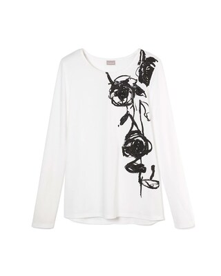 Floral Sequin and Embroidery Tee