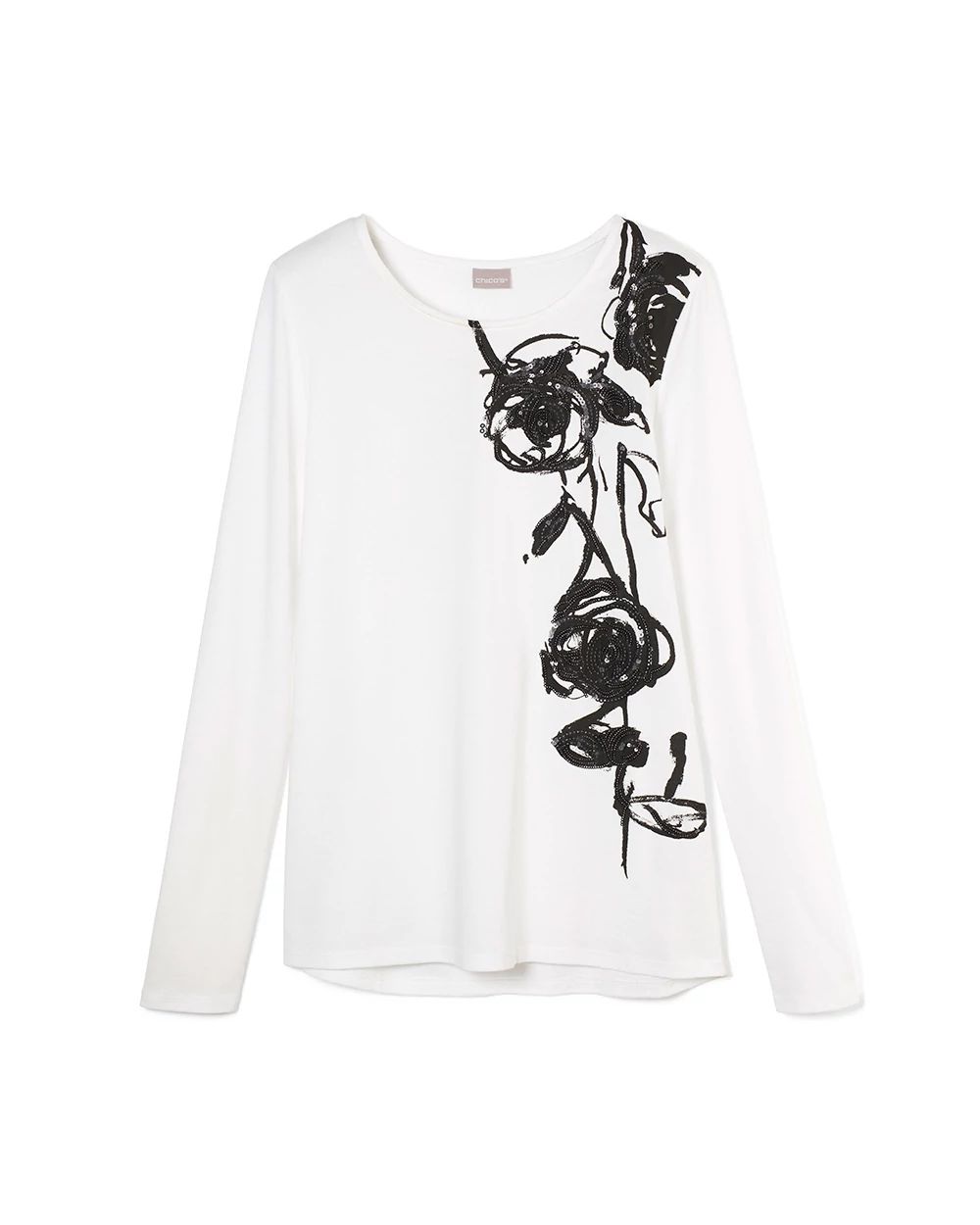 Floral Sequin and Embroidery Tee