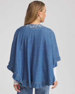Embroidered Denim Ruffled Ruana click to view larger image.