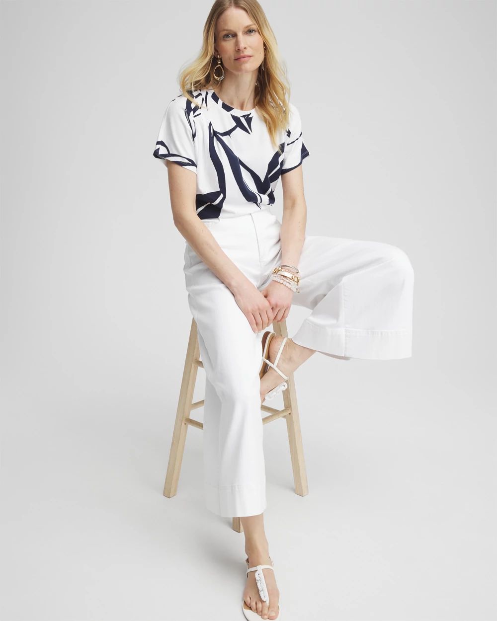 Touch of Cool™ Leaf Print Shoulder Detail Tee