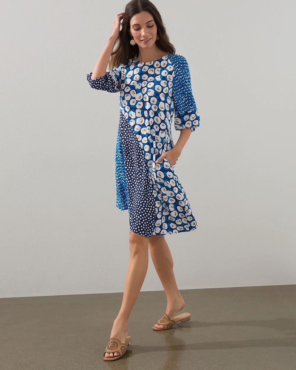 Mixed Dot Poet Sleeve Short Dress
