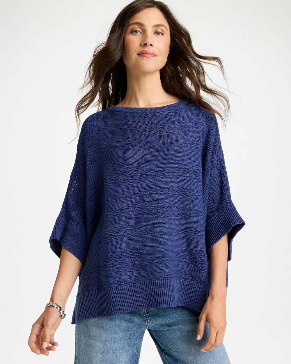 Cotton-Blend Sweater Poncho